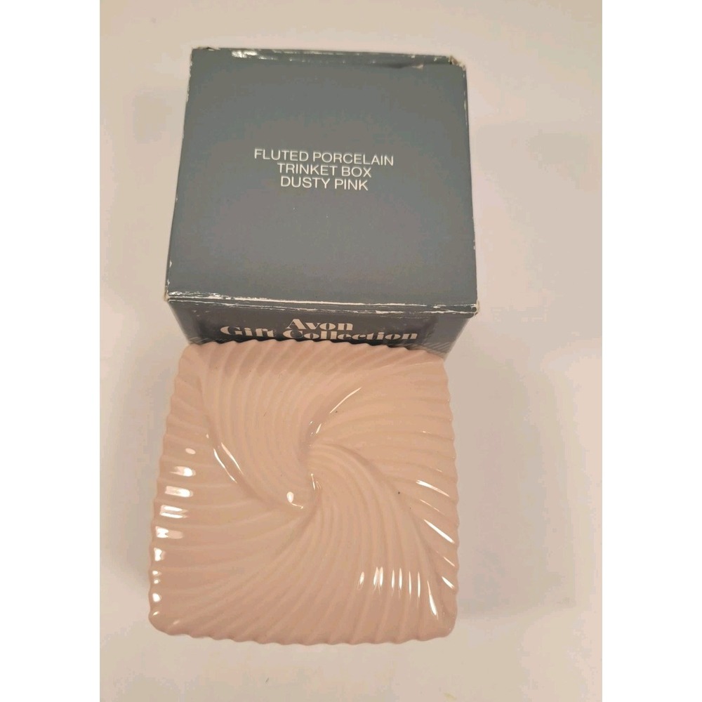 Avon Fluted Porcelain Trinket Box Pink Tone Vintage Pink Swirl